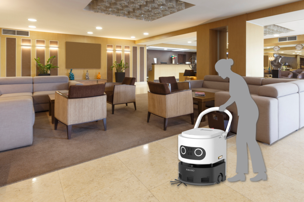 エレベーターやセキュリティドアと連携して自動移動するAIロボット掃除